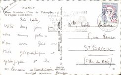 CPA Nancy Place Stanislas L Are de Triomphe et l eglise Saint Epvre