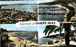 CPA Souvenir de Golfe Juan Vue generale le Port et la Plage
