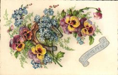 CPA Fantaisie Fleurs Bonne Fete Fer a cheval