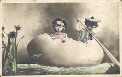 CPA Fantasy Children Marine Boat egg