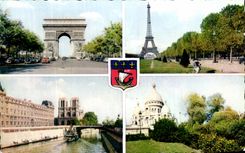CPSM Paris L Arc de Triomphe La Tour Eiffel Notre Dame Le Sacre Coeur