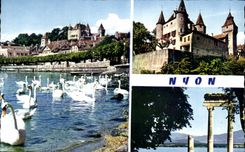 CPA Nyon Le quai Le Chateau La Colonnade Romaine