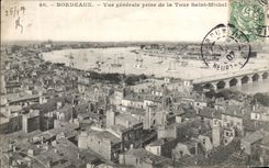 CPA Bordeaux View taken of the Tower Saint Michel Boats