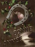 CPA Fantaisie Fleurs Bonne Annee fer a cheval