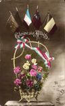 CPA Fantaisie Flowers Glory with combine Militaria