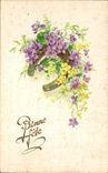 CPA Fantaisie Fleurs Bonne Fete Fer a cheval