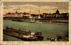 CPA Dusseldorf Rheinpartie Regierungsgebaude Bateaux