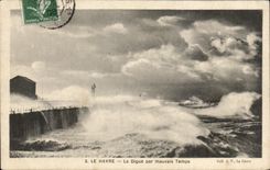 CPA La Havre Digue Par Mauvais Temps