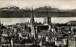 CPA La Cathedrale et les Alpes Lausanne Suisse