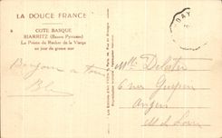 CPA Cote Basque Biarritz La Pointe du Rocher de la Vierge un Jour de grosse mer