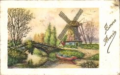 CPA Fantaisie Moulin Windmill Bonne Annee