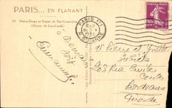 CPA Paris while strolling our lady and Statue of co geneviere Work of landowaki Yvon