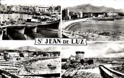CPA St Jean of luz of the port the beach and the rhune main beach the fort of the socoa