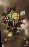 CPA Fantaisie Fleurs Roses Avion