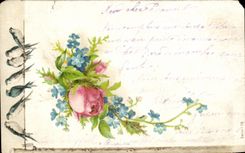 CPA Fantaisie Fleurs Oiseaux Hirondelles