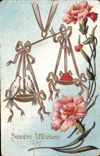 CPA fantaisie Fleurs Balance Colombes oiseaux 