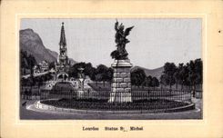 Chromo Lourdes Statue St Michel Maison Laurin Rue du Vieux Colombier Paris 