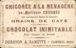 Chromo Chicoree extra a la menagere papier grains de cafe Duroyon et Ramette Cambrai Cheval Horse