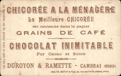 Chromo Chicoree extra a la menagere papier grains de cafe Duroyon et Ramette Cambrai