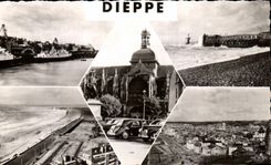 CPSM Dieppe Vue du port avec les Malles d'Abgleterre La Jetee Vue Generalw sur la plage 