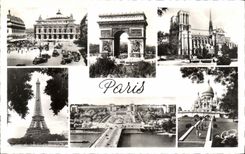 CPSM Paris Tour Eiffel opera Notre Dame Sacre Coeur