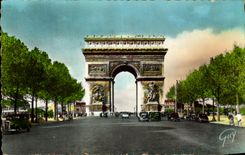 CPA Paris Avenue des Champs Elysees et arc de triomphe de l'Etoile
