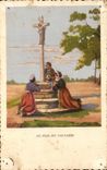 CPA Au Pied Du Calvaire Breton Bretagne Folklore