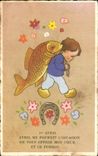 CPA Avril Me Fournit L'Occasion De Vous Offrir Mon Coeur Poisson Enfant Paques Easter 