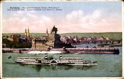 CPA Koblenz Provinzialdenkmal kaiser withelms Das Deutsche eck Zusammenflub von Rhein U Mosel