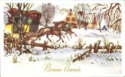 CPA Fantaisie Bonne Annee Attelage Cheval