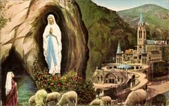 CPSM Lourdes the Basilica and I' Appartition