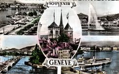 CPA Souvenir Geneva Mount Blanc the roads Boat