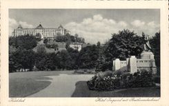 CPA Karlsbad Imperial hotel reads Beethovendenkmal