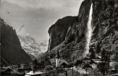 CPA Lauterbrunnen Staubbachfall Mit Kirche Und Grosshorn