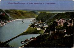 CPA Ruine Rheinfeis Unter St Goar Gegenuber St Goarshausen