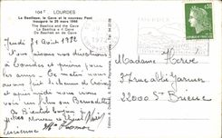 CPA Lourdes the Basilica Gave and the New Bridge inaugurates the pond March 25th 1966