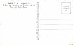 CPA Paris Et Ses Merveilles Les Fontaines De La Place De La Porte De Saint Cloud