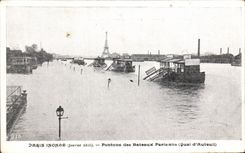 CPA Paris Inonde Pontons des Bateaux Parisiens Inondations Quai d'Auteuil Tour Eiffel