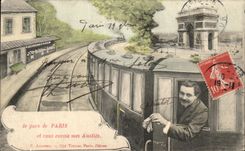 CPA Paris Train Je vous envoie mes amities Arc de TRiomphe 