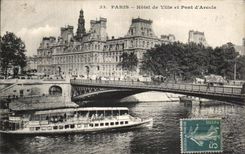 CPA Paris Hotel de Ville et Pont d'Arcole Peniche