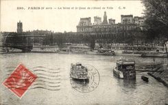 CPA Paris La Seine et le Quai de l'Hotel de Ville Peniches Pianos a bord