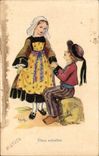 CPA Doux entretien Folklore Bretagne 