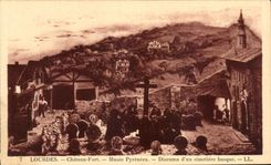 CPA Lourdes Castle Fort Pyrenean Museum Diorama of a Basque cemetery