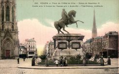CPA Rouen Places Town hall Statue of Napoleon 1st