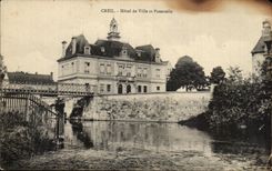 CPA Creil Hotel de ville et Passerelle