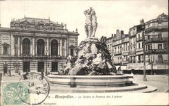 CPA Montpellier La theatre et Fontaine des Graces