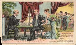 Chromo Cinq Francs seulement votre fils m'a donne un louis Femme Eventail Belle Jardiniere Beriot lille 