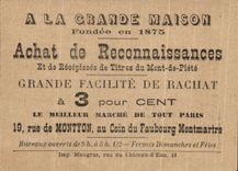 Chromo A La Grande Maison Fondee Achat de Reconnaissances Rue de Montyon Coin du faubourg Montmartre Paris Giralduc Actr
