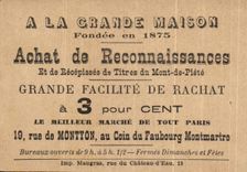 Chromo A La Grande Maison Fondee Achat de Reconnaissances Rue de Montyon Coin du faubourg Montmartre Paris Tessandier