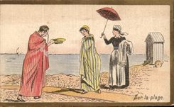Chromo Sur la Plage A Francois les Bas bleus Ganterie Leduc FAubourg Montmartre Paris Eglise Notre Dame de Lorette